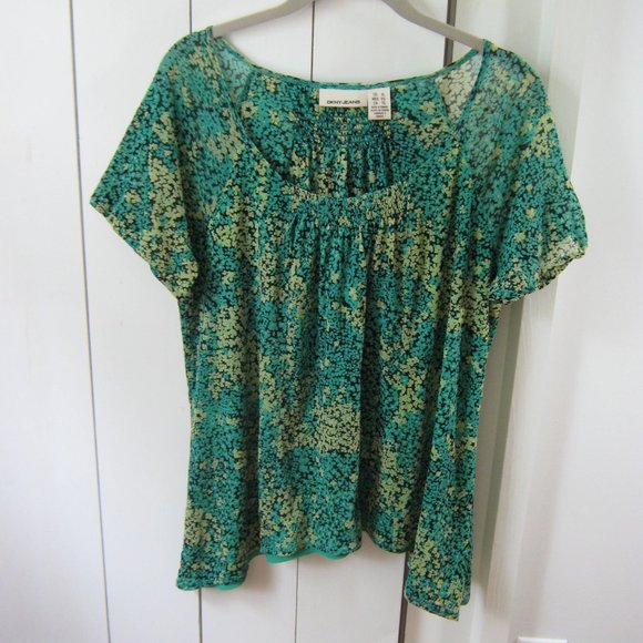 DKNY Jeans Green and Yellow Blouse - Picture 1 of 4
